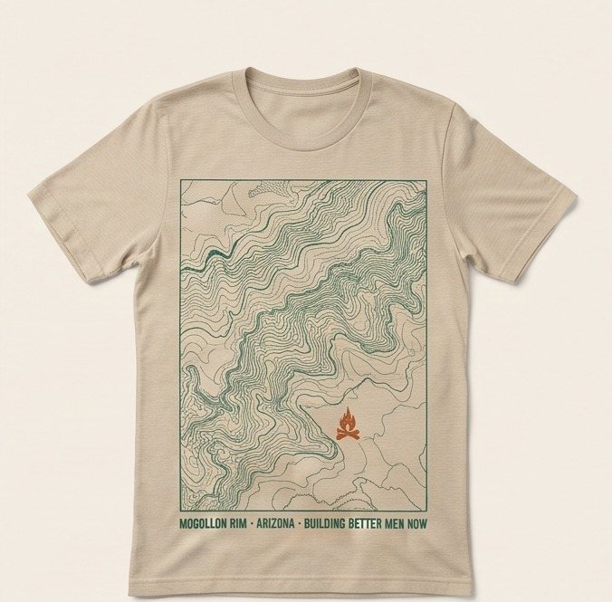 Sand t-shirt with a topographic map of the Mogollon Rim
